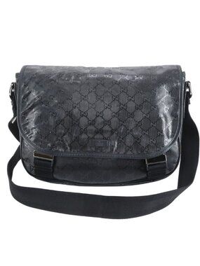 Gucci GG Crystal Leather Nylon Shoulder Bag Crossbody Messenger Black